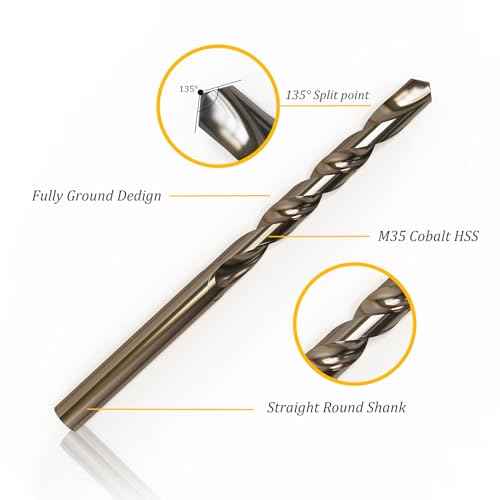 5mm / 0.19" Cobalt Drill Bit Set (10 Pcs), M35 Cobalt Twist Drill Bits for Stainless Steel and Hard Metal