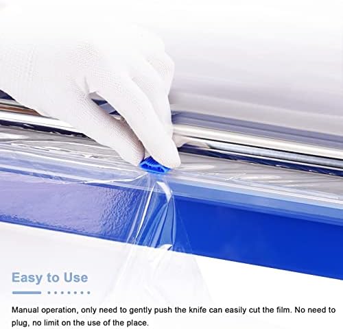 Hand Film Wrapping Machine 19.5" Manual Stretch Film Wrapper Cling Film Dispenser Tool for Food Tray packaging (Blue)