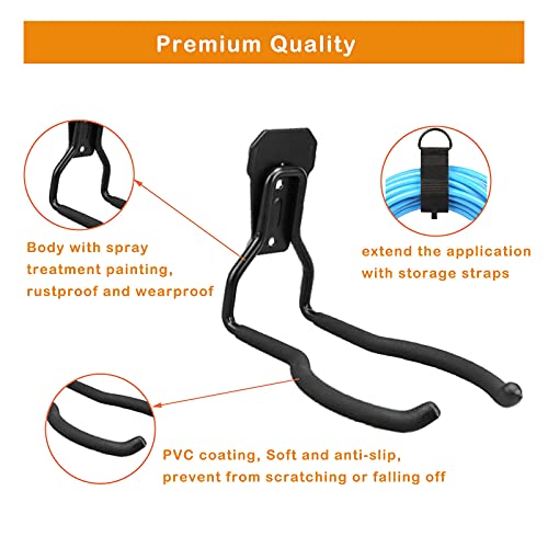 Garden Power Tool Hanger, Garage Wall Hooks, Weedeater Rack, String Trimmer Hanger, Utility Hooks for Garage Tool Organizers and Storage - Black, 4 Pcs