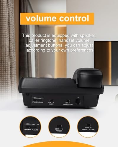 Big Button Phone for Seniors, Landline Telephone for Home with Picture, Durable Hand-Free Phone with LED Call Alert, Adjustable Volume and 3 One-Touch Dialing for Elderly, Black