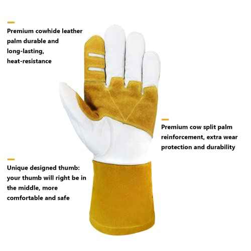 Cowhide MIG Welding Gloves Long Cuff, EN388-2132X, EN407-413X4X, EN12477 TYPE A