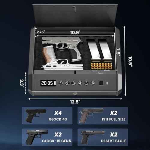 Biometric Gun Safe for Pistols Handgun Safe with Fingerprint Digital PIN Key Gun Lock Box Storage for Home Bedroom Bedside Nightstand and Car, 3-Ways unlock with Emergency Power Supply