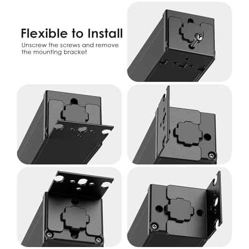 JUNNUJ Heavy Duty Power Strip Wall Mount, 20 Amp Surge Protector 1200J Metal 8 Outlet Under Desk Mounted 20A, Garage Power Table Socket Industrial Outlets 6-20R T-Slot, Black-15FT 12AWG Extension Cord