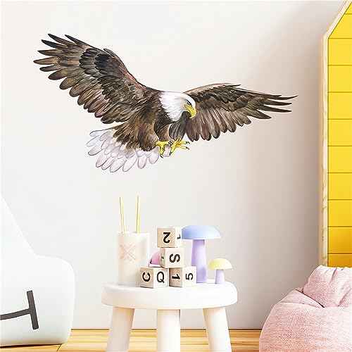 Bald Eagle Wall Stickers, sacinora Bird Animal Wall Decals Removable Vinyl Peel and Stick for Living Room Bedroom Children's Room Bathroom Kitchen Sofa TV Background Art Decorations