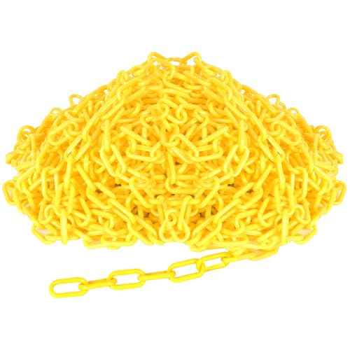 100FT Plastic Chain, Yellow Plastic Chain Links, Waterproof Safety Chain, Plastic Barrier Chains for Crowd Control