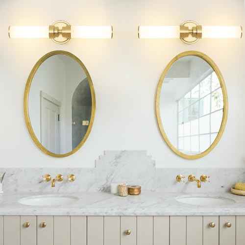 Bathroom Light Fixtures, Gold Wall Sconce with Milk Glass Shade, Modern Vanity Light Up and Down Sconces Wall Lighting - Bulb Not Included