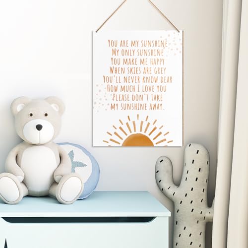 UDNADKEX Boho Nursery Wall Sign Hanging Decor, You Are My Sunshine Make Me Happy, Nursery Boy Girl Kids Bedroom Toddler Room Wooden Decor Nursery Decoration