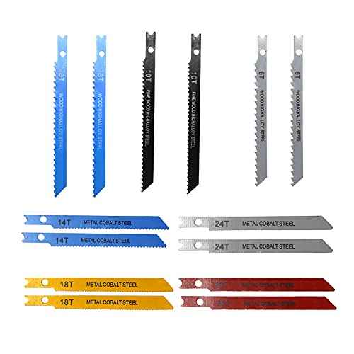 14PCS U-Shank Jigsaw Blades Jig Assortment for Wood Metal Plastic PVC Cutting Jig Saw Blade Set 6T, 8T, 10T, 14T, 18T, 24T, 32T