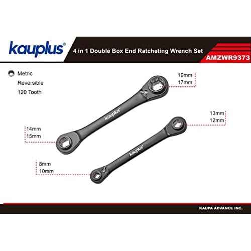 4 in 1 Non-Slip Box End Reversible Ratcheting Wrench Set - 2PCS, Metric, 6pt., 120-Tooth Ratcheting gear, 8MM to 19MM