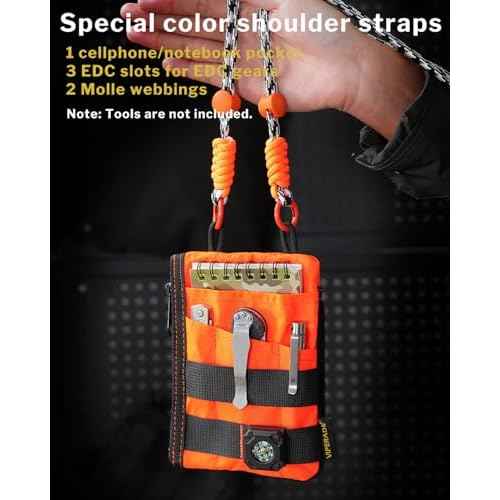 VIPERADE VE16R EDC Pocket Pouch with Strap, 5 EDC Pocket with 2 Zipper Pockets, Pocket Ogranizer for Men, Small EDC Sling Organizer Bag, Slim EDC Wallet Multitool Pocket Pouch (XPAC-Hot Orange)