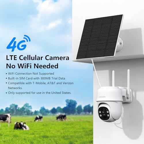 Cinnado 4G LTE Cellular Security Camera-No WiFi Outdoor Camera Wireless with 5W Solar Panel, 2K 360¡Æ Color Night Vision, PIR Motion, TF Card Storage, Works with Alexa, SIM Card Included, B6 4G 1P