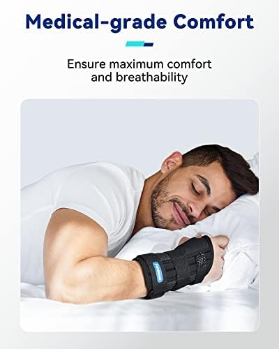 Carpal Tunnel Wrist Brace Night Support with 3 Metal Splints for Sleeping and Soft Thumb Opening, Adjustable Wrist Support Hand Brace for Tendonitis Arthritis Sprains, 1 Unit, Left Hand