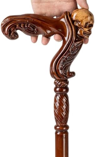 Hand Carved Wooden Walking Cane with Ergonomic Handle and Rubber Tip for Men and Women - Fashionable Unique Walking Stick for Seniors - 37 inch