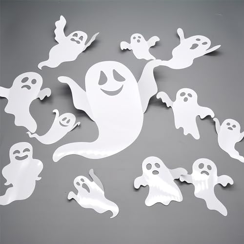 24Pcs Halloween Ghost Wall Decor 3D Stickers Decals Decorations Reusable Self-Adhesive Cute White Spooky Decals for Home Window Door Room Party Supplies