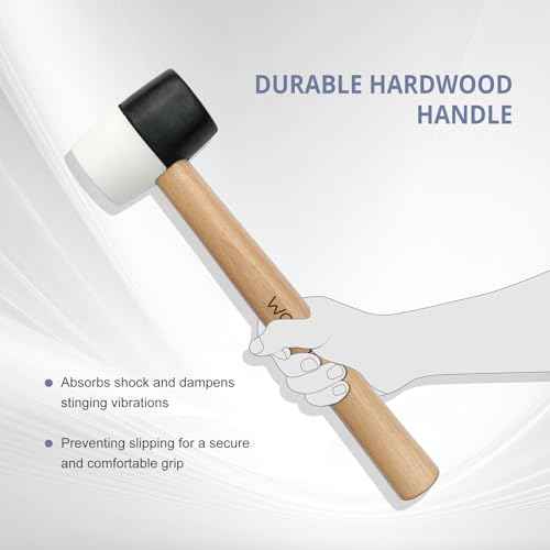 8 Oz. Rubber Mallet Hammer with White and Black Double-Faced Soft Head, Hardwood Handle Small Hammer for Woodworking, Flooring, and Tile
