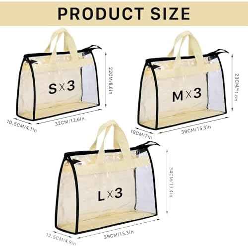 9 Pack Dust Bags for Purses and Handbags,Purse Storage Organizer for Closet,Handbag Dust Bags,Clear Handbag Storage Organizer,Purse Cover Hanging Closet Organizer with Zipper,Handles & Hooks