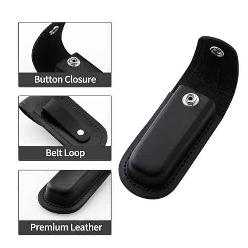 Pocket Knife Sheath, 4" Folding Pocket EDC Knife Case, Portable Pouch Knife Leather Holster with Snap Closure and Belt Loop, Accessory for Outdoor Climbing, Camping, Cycling and Hiking, Black