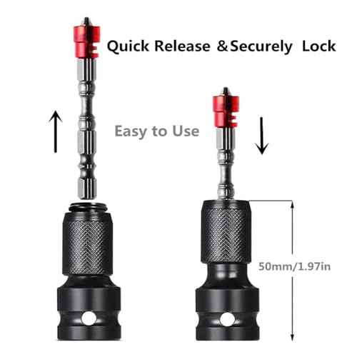 2PCS 1/2 inch Square Drive to 1/4 inch Hex Female Socket Adapter Converter Chuck Adaptor for Air and Electric Impact Wrench Impact Drill Ratchet Wrench,Quick Release
