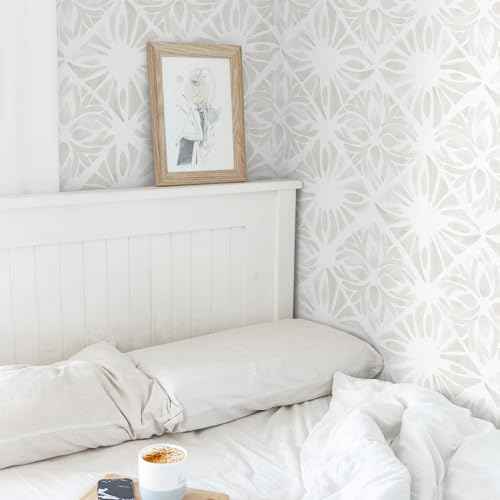 Geometric Peel and Stick Wallpaper Boho 78.7 "x17.3 White and Gray Wallpaper White Contact Paper Removable for Bedroom Waterproof Removable Shelf Liner Decal Vinyl Roll