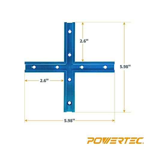POWERTEC 71609-P4V 3" T-Track Intersection Kit with Predrilled Mounting Holes, 4 Sets, For Universal T track, T Track Accessories for Woodworking Jigs and Fixtures