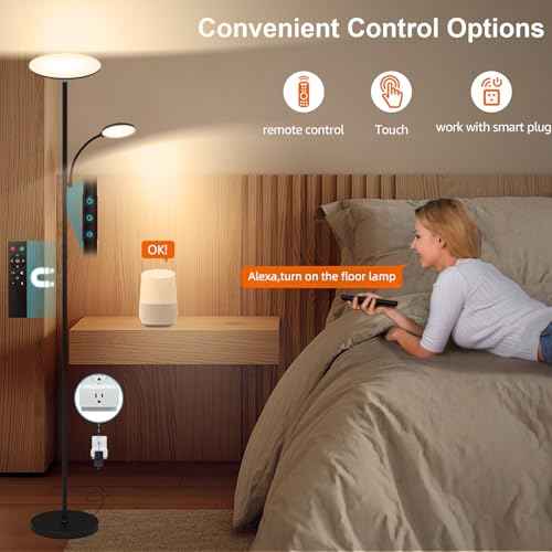 Floor Lamp, 2025 Upgraded 42W 4500LM Super Bright LED Floor Lamp with Rotatable Reading Light, Touch Remote Control & Memory Function, Stepless Dimmable Standing Lamp for Living Room Bedroom, Black