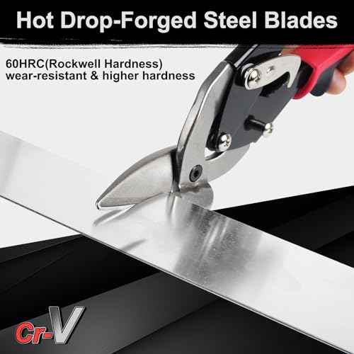 Aviation Tin Snips Set, Straight Heavy Duty Left and Right Tin Cutting Shears, 3-Piece Metal Cutters With Comfort Grips and Safety Latch