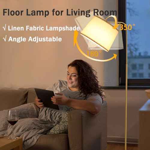 Floor Lamp for Living Room, Dimmable Modern Floor Lamps for Bedroom, Remote Control Modern Corner Standing Lamps, Nursery Industrial Adjustable Arc Tall Lamp with 9W Bulb for Office Reading