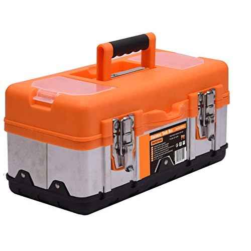 Edward Tool Stainless Steel Tool Box 16¡± - Small Metal Organizer Box with Removable Storage Tray - Ergo Handle - Secure Steel Latch - Quick Access Lid Compartments
