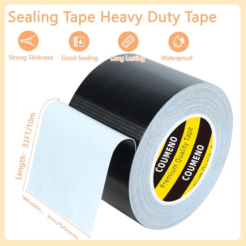 Heavy Duty Single Side Duct Tape,2in x 33FT,Strong Adhesive High Strength,Versatile Mesh Adhesive Tape for Easy Sealing, Repairing and Bonding Indoors and Outdoors,Black