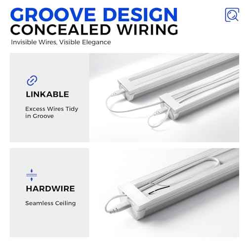 Barrina LED Shop Lights for Workshop 4FT, 5000K Daylight White, 45W, 5000LM, Hidden Wiring, Linkable 4FT Light Fixture Cord with ON/Off, Frosted Cover, LED Ceiling Light for Garage, Kitchen, 2 Packs