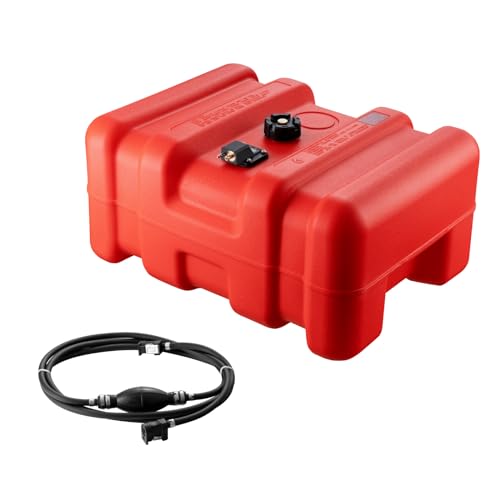 VEVOR Marine Tank, 14.53 Gallon/55L, Boat Tank with 9.8 ft Long Hose, Two-Way Vent Cap, High-Density Polyethylene, Leak-Proof, Visible Gauge, Easy to Carry, for Outboard Engine Fishing Boat Yacht