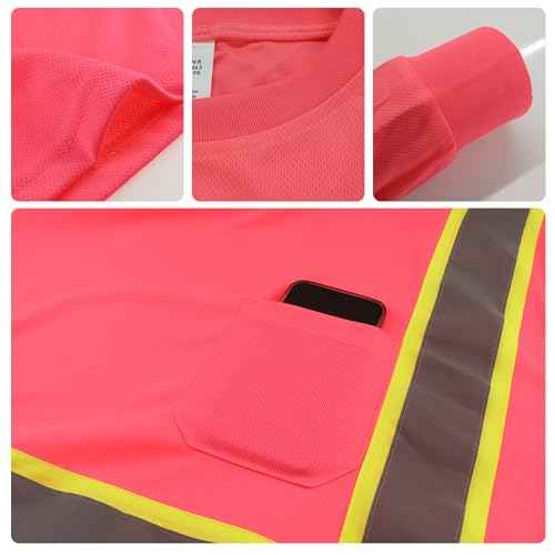 W&H Hi Vis Safety Long Sleeve Shirts Reflective High Visibility Birdeyes Class 3 Shirts,Construction Work