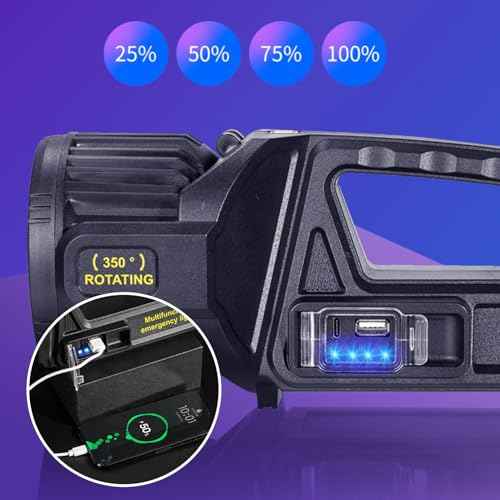 1300000 L Spotlight, Rechargeable Led Spotlight Flashlight with 350¡Æ Rotate Head, 9 Modes Super Bright Spot Lights Outdoor Handheld, IPX6 Waterproof Solar Flashlight for Emergencies