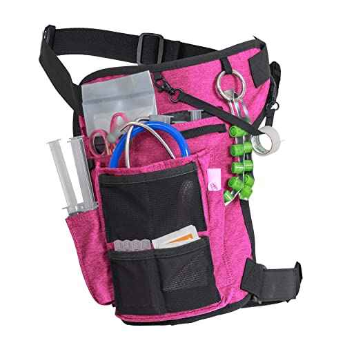 Nurse Fanny Pack w/Elastic Leg Band - Multi Compartment Waist Organizer Tool Bag for Students, Practitioners & Medical Professionals (Precision Pink)
