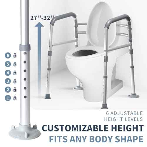 Toilet Safety Rails, Height-Adjustable, Foldable, Tool-Free Assembly, for Elderly, Seniors, Handicap & Disabled, 350 lbs Capacity