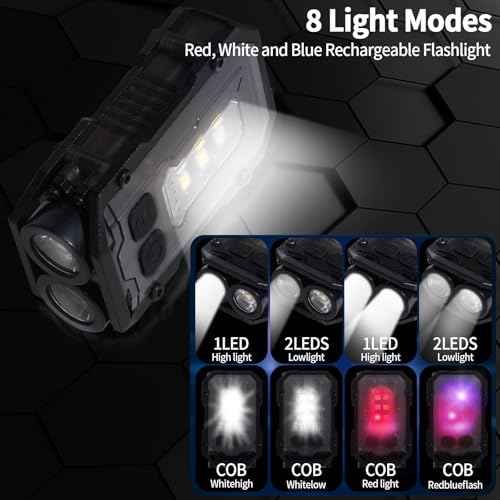 KunHe 10 Pack Bulk Gifts for Men Dad Clip-on Mini EDC Keychain Flashlight High Lumen USB-C Rechargeable with COB Side Light 8 Modes Suitable for Night Work Camping Hiking Dog Walking