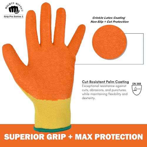 Cut-Resistant Work Gloves (12 Pack) ? Latex Grip Safety Gloves for Construction, Gardening & Warehouse Work - Extra Large