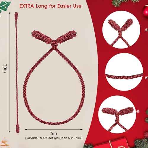 Christmas Garland Ties, 16Pcs 20in Garland Twist Ties for Banister, Reusable and Flexible Decorative Twist Tie for Home Decorations and Holiday Craft Gift Wrapping - Red