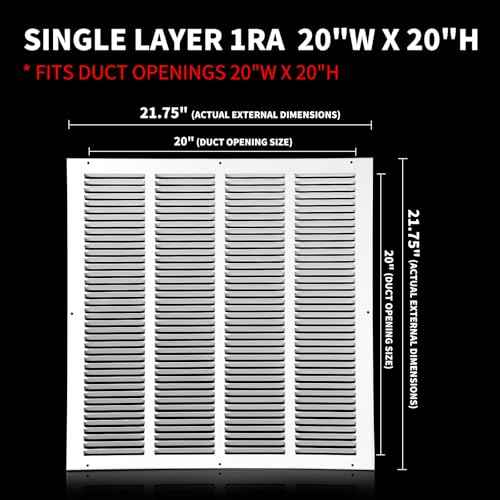 20x20 Return Air Grille(Duct Opening Size),Air Return Vent Cover,Flat Vent Cover,Rejillas De Aire Acondicionado para Casa,Return Air Grilles,Outer Dimensions:21.75"Wx21.75"H(20"Wx20"H, Duct Opening)