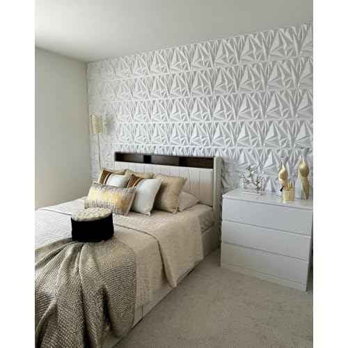 STICKGOO 50 Pack 3D Wall Panels for Interior Wall Decor, Modern Diamond Wall Panels, 12''x12'' White Accent Wall Covering Panels for Gaming Room Bedroom TV Background