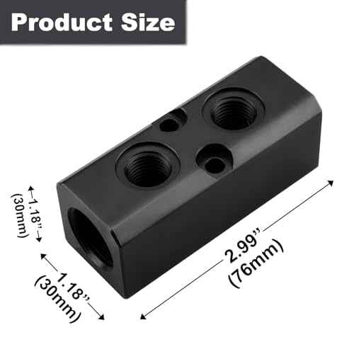Air Manifold, 2 Way 4 Port Air Compressor Manifold, Air Hose Inline Manifold Block Splitter, Pneumatic Manifold Air Distribution Block, NPT 1/2 Inch Supply Port, NPT 1/4 Inch Output Port(BLACK)