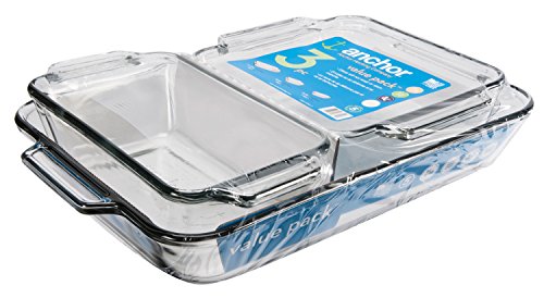 Anchor Hocking Glass Baking Dishes for Oven, 3 Piece Set (3 Qt Glass Casserole Dish, Cake Pan, and Bread Pan)