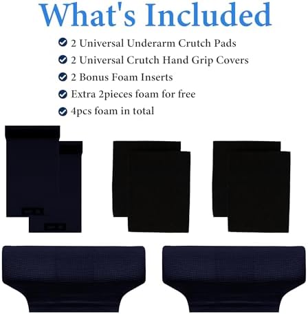 SPRING SEAON Crutches Padding Ice Silk Waffle Pattern Universal Crutch Pads for Armpits and Hand Grips Pads for Crutches Underarm Crutch Cushions Crutch Covers Pillows Crutch Accessories (Navy Blue)