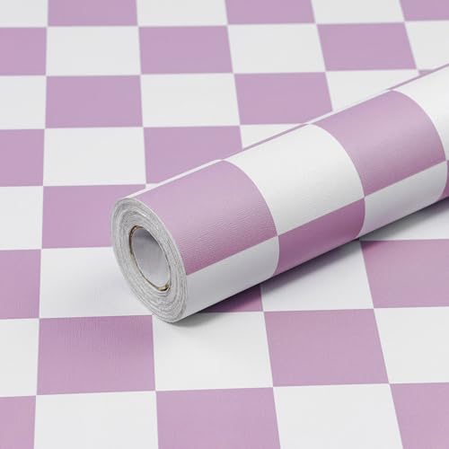 CAX Mosaic Wallpaper Purple and White Peel and Stick Wallpaper 17.3''x120'' Checkered Contact Paper Modern Self-Adhesive Removable Wallpaper Checkerboard Waterproof Wall Paper Bedroom,Living Room