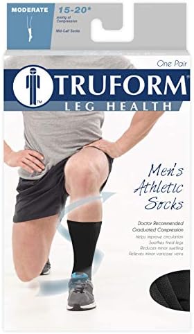 Truform Compression Socks, 15-20 mmHg, Men's Crew Length Mid-Calf Cushion Foot Socks, Black, X-Large