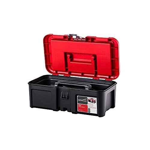 13-inch Sturdy Toolbox - 3 Compartments, Removable Tool Tray - Strong Lid, Easy Grip Handle - Made of Polypropylene Plastic