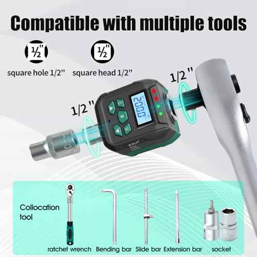 1/2¡° Digital Torque Adapter Set with Socket Adapters (1/4", 3/8") - ¡¾2% Accuracy, 7.4-147.5 ft-lb, Buzzer & LED Alerts, Working with Ratchet Wrench, Breaker Bar - For Automotive, Motorcycle & Car