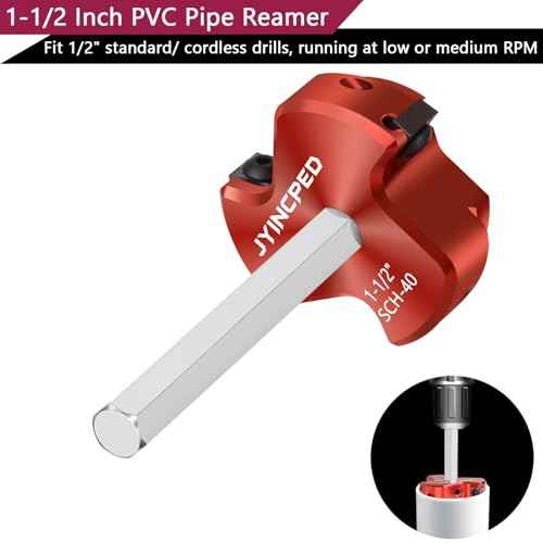 1-1/2 Inch PVC Pipe Reamer,PVC Fitting Saver Socket Saver with 3 Carbide Insert,1.5" Plastic Pipe Fitting Reamer Plumbing Tool for Sch.40 CPVC ABS Socket Hub,Fit Standard 1/2" Drill