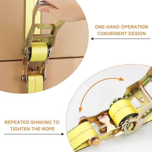 TLGREEN 4 Pack 2 in x 27 FT Flat Hook Ratchet Straps (11,000 lbs Break Strength), Heavy Duty Tie Down Straps for Trucks (Yellow)