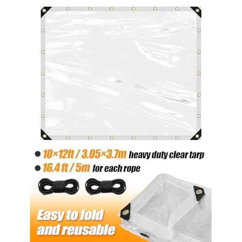 Aulock 10 x 12ft Ultra Clear Tarp Waterproof - Heavy-Duty Vinyl Plastic Tarpaulin with Grommets, Thicken Transparent PVC Windproof Patio Enclosure for Winter Chicken Coop Window Balcony